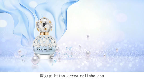 蓝色小清新妇女节母亲节香水光影丝绸珍珠女王节背景